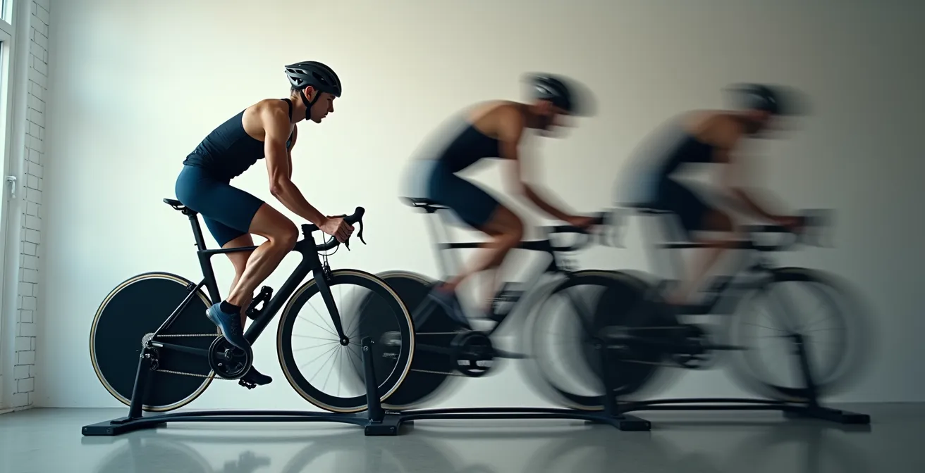 Radfahrer in optimierter Aeroposition mit daneben dargestellten Flexibilitätsübungen für den Rücken