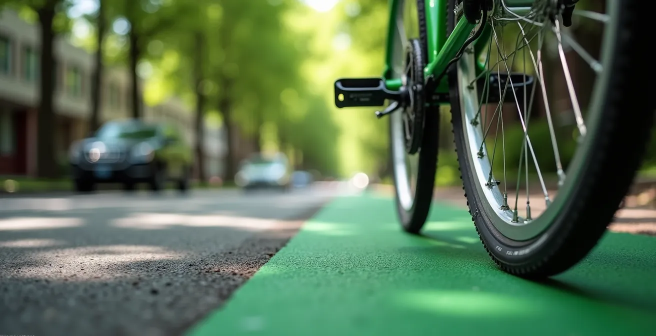 Radweg durch grüne Allee mit Bäumen als natürliche Luftfilter