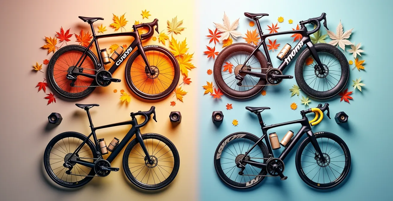 Visueller Jahresplan mit farbcodierten Trainingsphasen für verschiedene Radsportdisziplinen