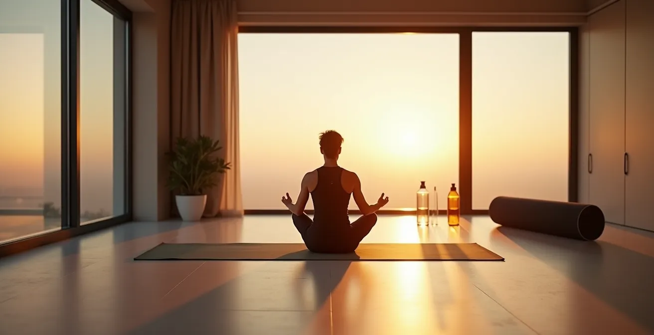 Sportler analysiert Regenerationsdaten in ruhiger Umgebung