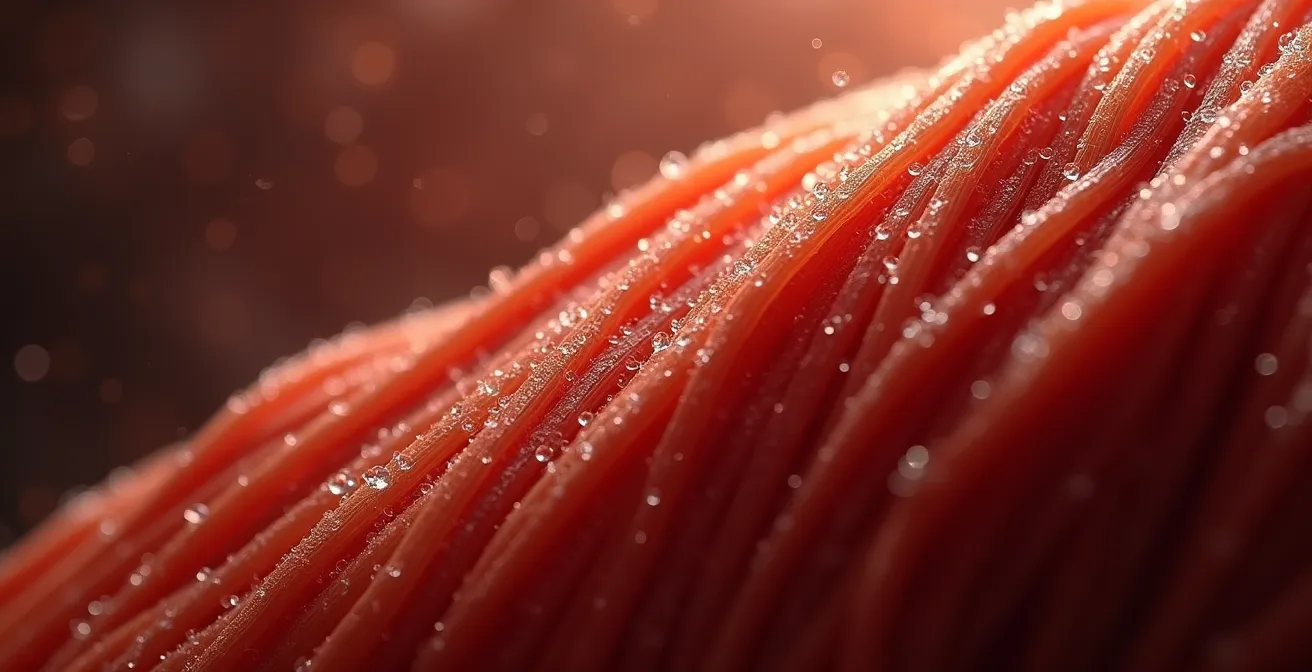 Makroaufnahme von Muskelfasern während der Kontraktion beim Krafttraining