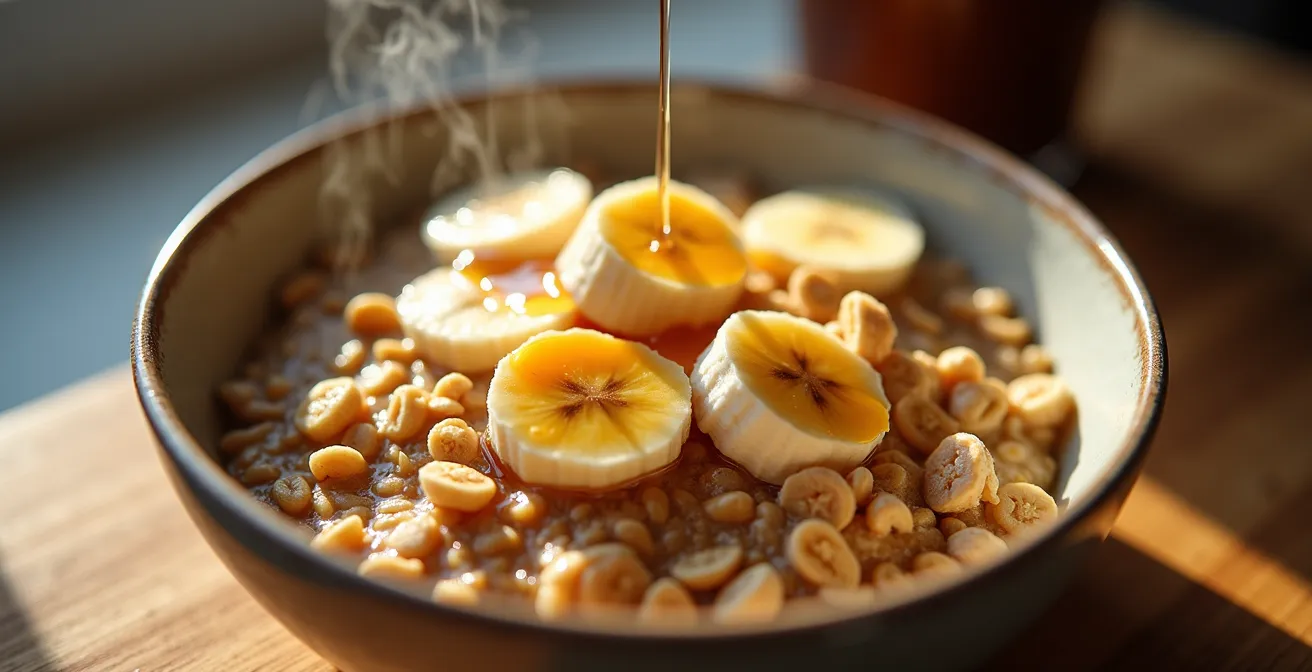 Energiereiches Frühstück mit Haferflocken und Banane für Radfahrer
