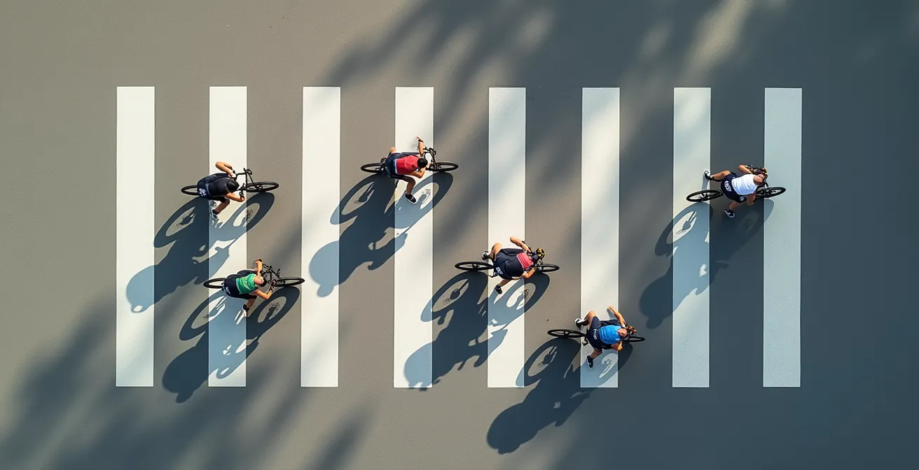 Taktische Positionierung im Rennradfeld von oben betrachtet