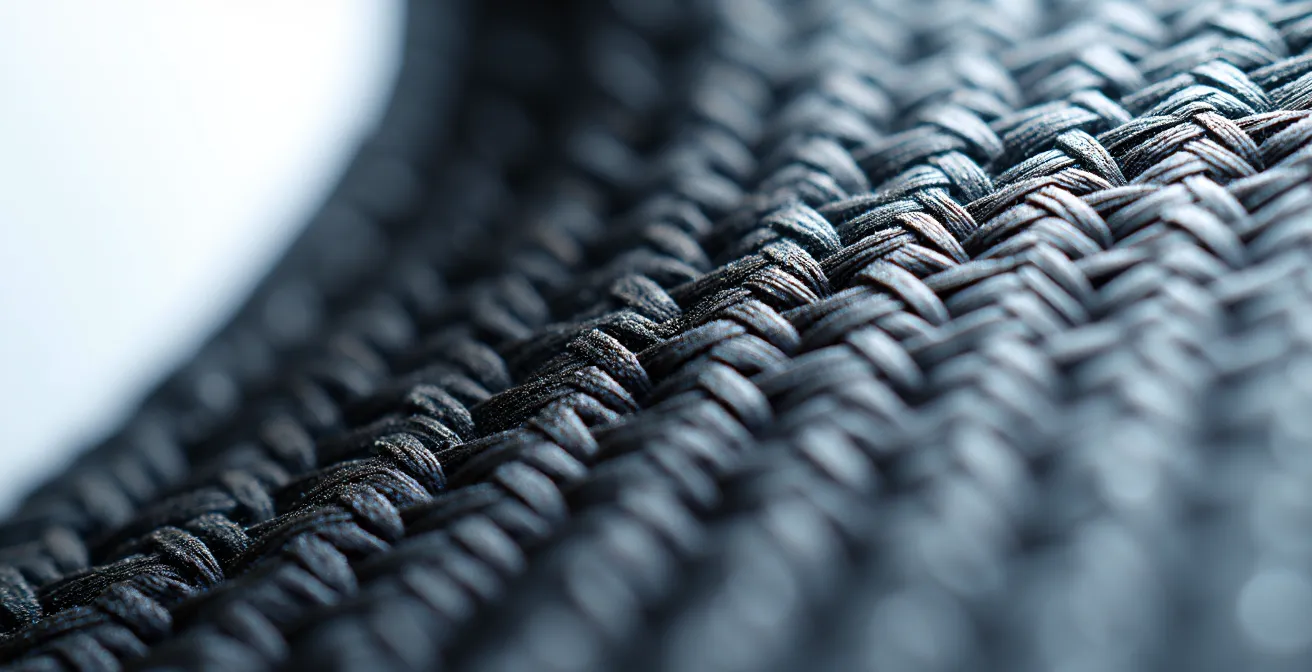 Makroaufnahme einer Carbon-Faserstruktur, die unter Belastung feine Risse zeigt.