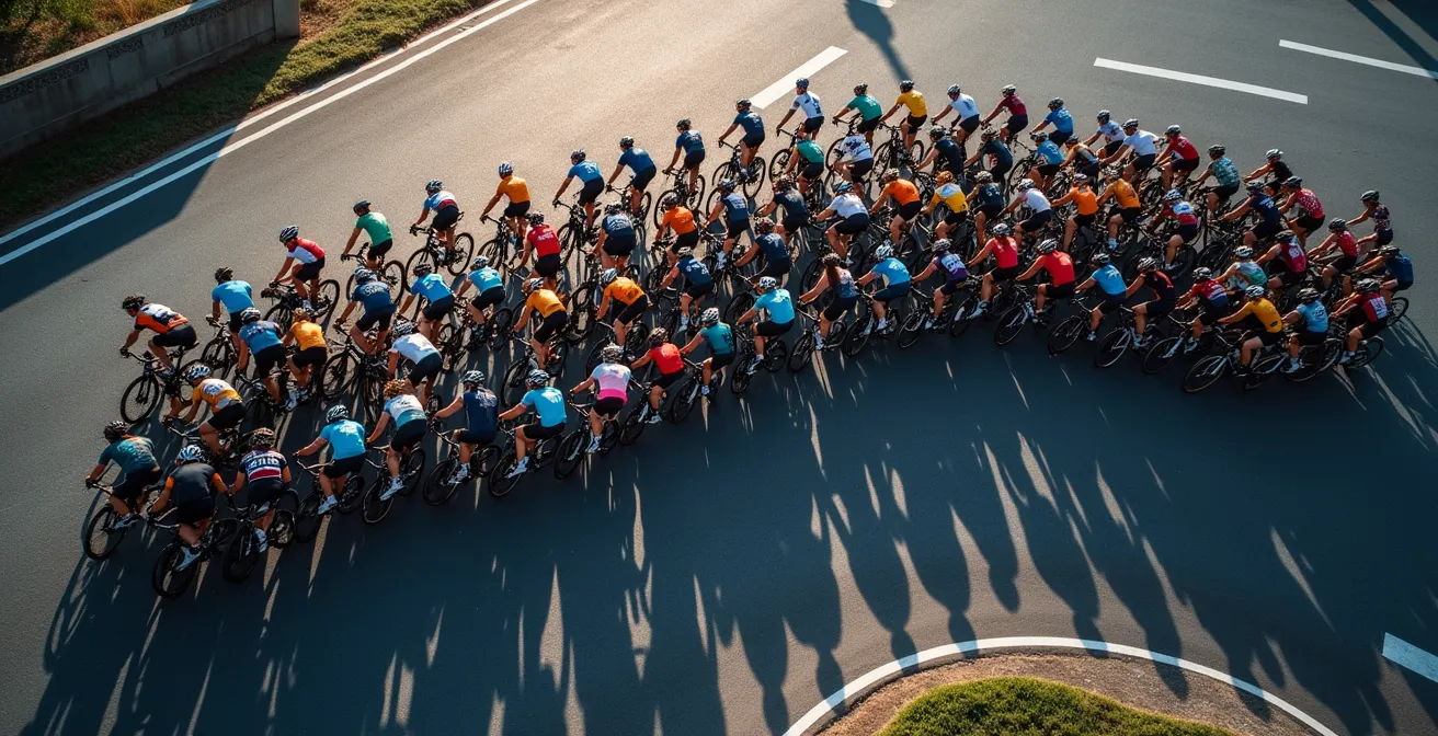 Ziehharmonika-Effekt im Radsportfeld während einer Kurvenausfahrt